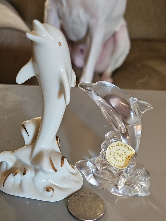Lenox Other - Lenox Clear Crystal Dolphin Figurine with White Ceramic Dolphin Accent